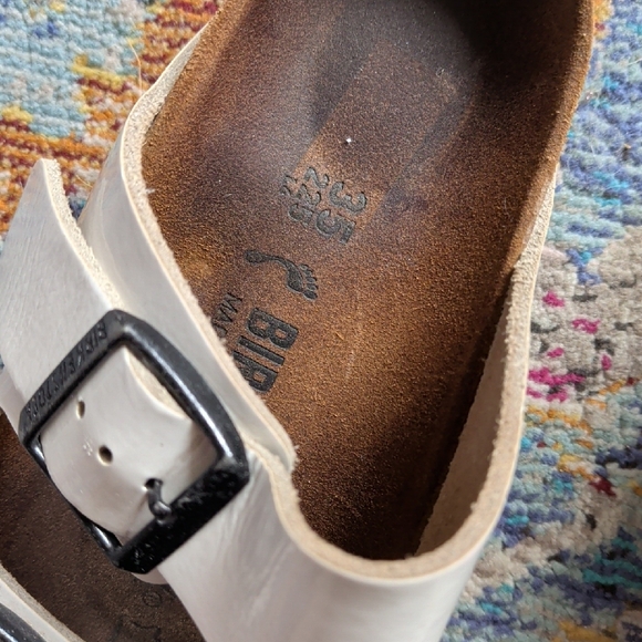 Birkenstock White Sandals with Black Buckles - Picture 2 of 4